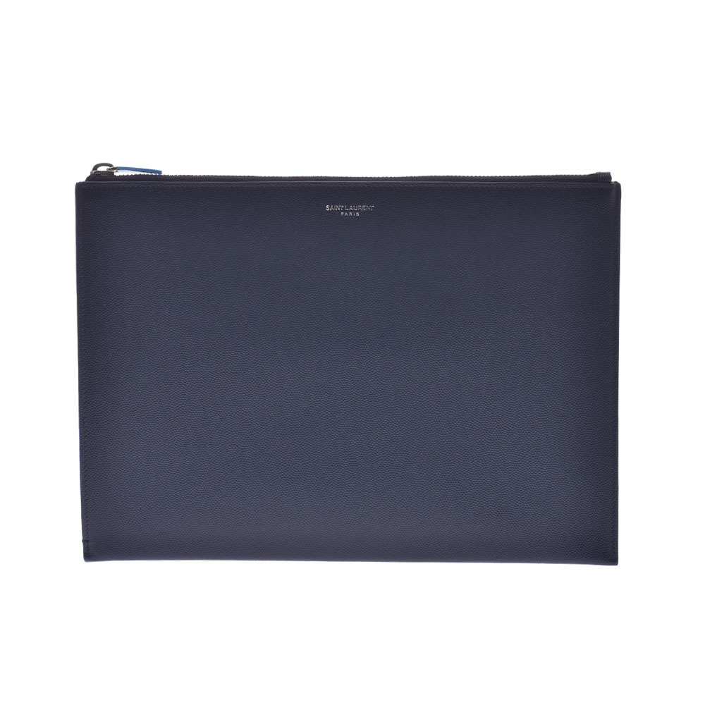 SAINT LAURENT Navy Blue Calfskin Clutch Bag